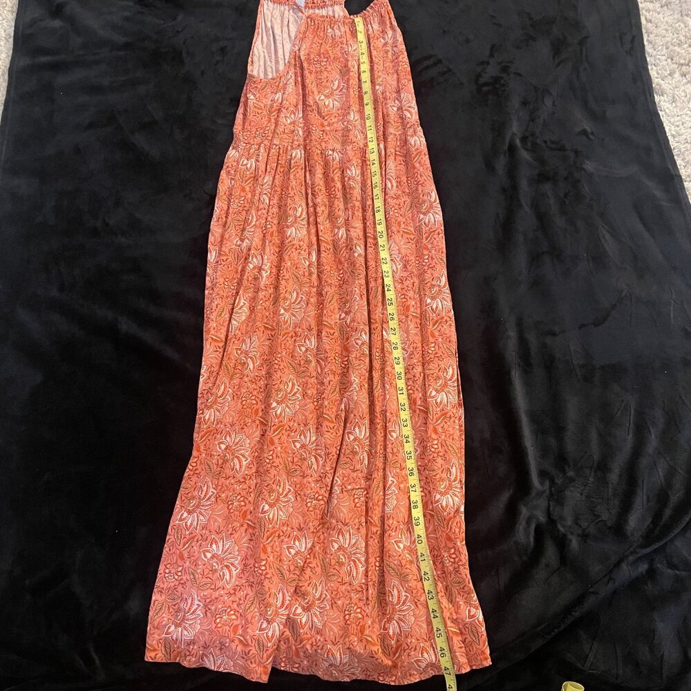 Old Navy Boho Floral Maxi Dress M Coral Flowy Beach Vacation - Picture 4 of 8